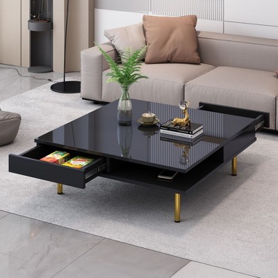 2 Small Drawers, 2-Tier Square Center Table, Black