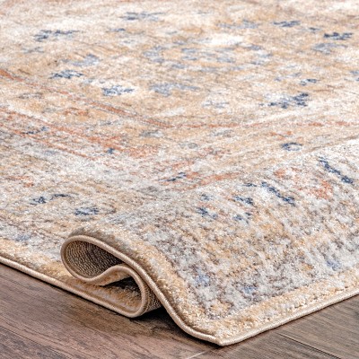 Gold and Nude Synthetic Floral Rectangular Area Rug