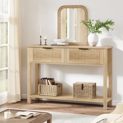 Farmhouse Entryway Table,43 Inch Wood Console Table with 2 Drawers,2 Tier Sofa Table with Storage