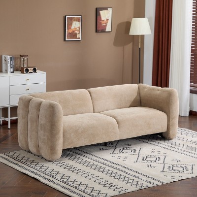 Sapphtopaz Modern 3-Seater Couches for Living Room with Wave Design Upholstered Loveseat Sofa Curved Lounge Sofa with Wood Frame for Apartment