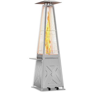 42,000 BTU pyramid patio heater with glass tube; propane outdoor heater on wheels, perfect for backyard, garden, patio, porch, and pool use. - 1 of 4