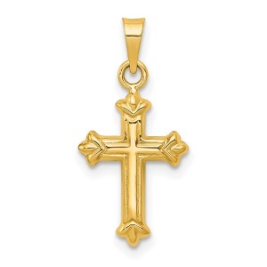 Black Bow Jewelry 14k Yellow Gold Small Hollow Fleur de Lis Cross Pendant - 1 of 4