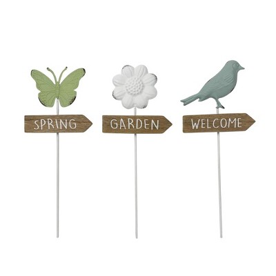 Transpac Metal Spring Icon Plant Pick Set of 3 Home Decorations Spring