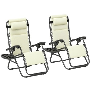 Outsunny Zero Gravity Lounge Chair Set of 2 Reclining Folding Outdoor Lounge Chairs with Cushion, Headrest, and Side Tray for Patio Beach - 1 of 4