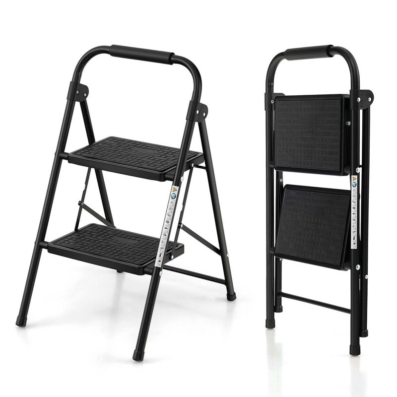 Costway 2 Step Ladder Folding Step Stool 330lbs Capacity with Anti-Slip Pedal & Handle, 1 of 11