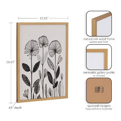 Gold Framed 12x16 Modern Botanical Linocut Print