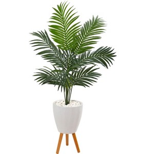 Nearly Natural 4.5-ft Kentia Artificial Palm Tree in White Planter with Legs - 1 of 2