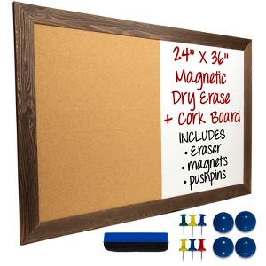 Excello Global Products Dry Erase Cork Board Combo: Magnetic White Board with Cork Bulletin & Rustic Wooden Frame for Home, School, Office - 24"x 36" - 1 of 4