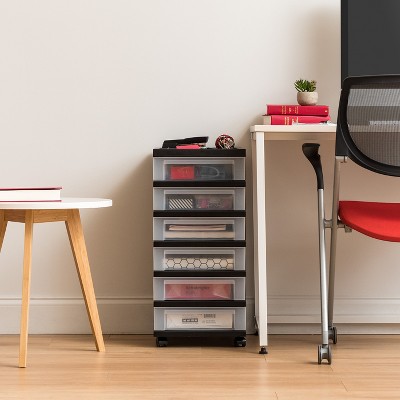 Black and Clear 6-Drawer Plastic Rolling Storage Cart