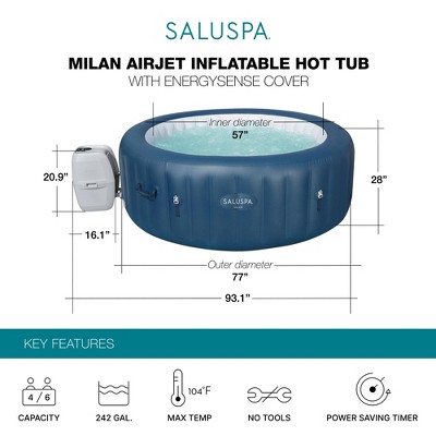 Bestway SaluSpa Milan Round Blue Inflatable Hot Tub with Seats