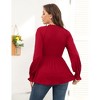 Clearlove Womens EmbroideBurgundy V Neck Blouse Long Sleeve Shirts Peplum Waist Tops with Poet Sleeve - Burgundy,Medium - 2 of 4