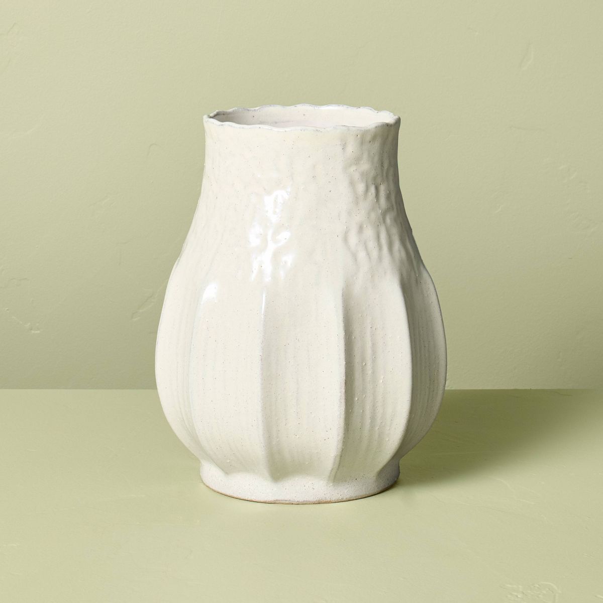 12" Pleated Ceramic Vase Sour Cream - Hearth & Hand™ with Magnolia