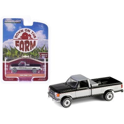1990 Ford F-250 Pickup Truck with Tool Box Raven Black and Silver Metallic "Down on the Farm" 1/64 Diecast Model by Greenlight