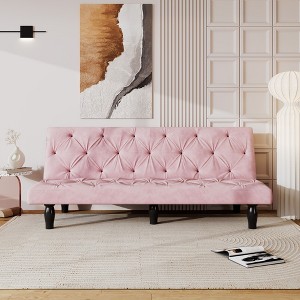 VASIP Sofa to Sofa Bed Transformation: 66" Pink Velvet Sofa Bed, Ideal for Family Living Rooms, Apartments & Bedrooms - 1 of 4