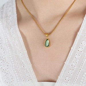 Clotth Natural Stone Necklace Crystal Pendant Gemstone Chain Jewelry 18K Gold Necklace for Women Elegant Unique Gift - 1 of 4