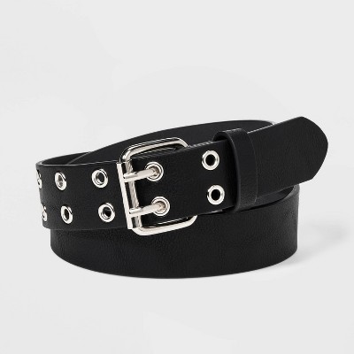 Double Row Star Grommet PU Leather Belt Black / M