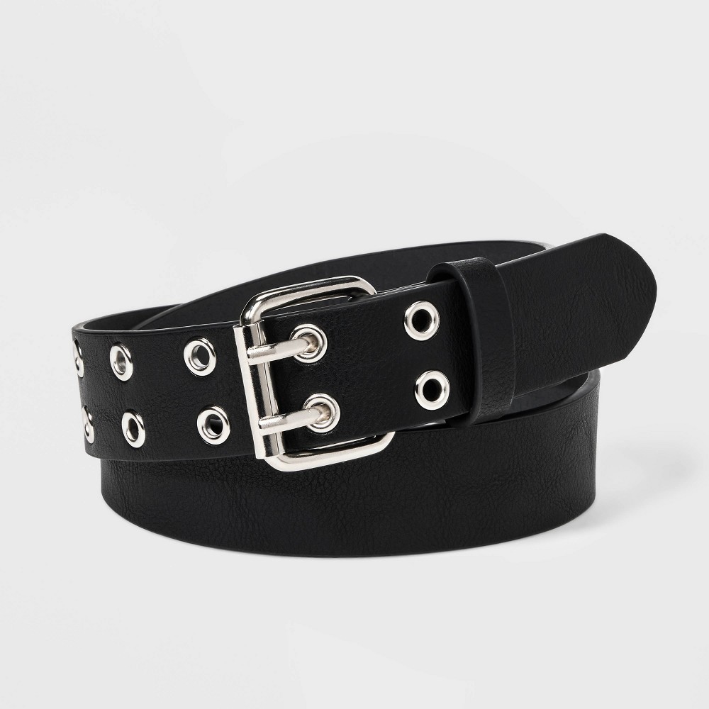 Girls' Belt with Silver Grommets - art class™ Black S: Adjustable Strap, Solid Pattern, Buckle Closure