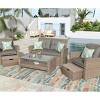 Outdoor 6-Piece Wicker Patio Conversation Set, Sectional Sofa with Glass Coffee Table and Ottomans, Sofa with Foam Cushions–Cuddlewood - 2 of 4