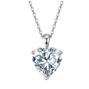 Heart Solitaire Necklace for Women Sterling Silver 3Ct 8A Cubic Zirconia Pendant 18" Chain by Ginger Lyne - 1 of 4