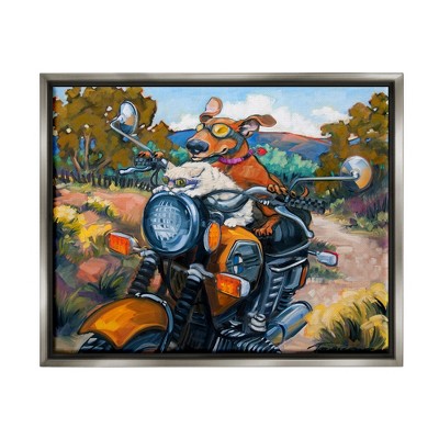 Stupell Industries Cat & Dog on Motorcycle Framed Floater Canvas Wall Art