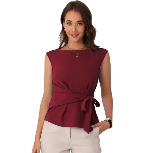 INSPIRE CHIC Women's Summer Tie Front Boat Neck Sleeveless Work Blouse - image 1 of 4