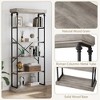 Industrial Bookshelf Wood Bookcase 6 Tier Storage Open Rack Shelf with Metal Frame Tall Standing Bookshelves Large Grey Display Rack Home Office - 3 of 4