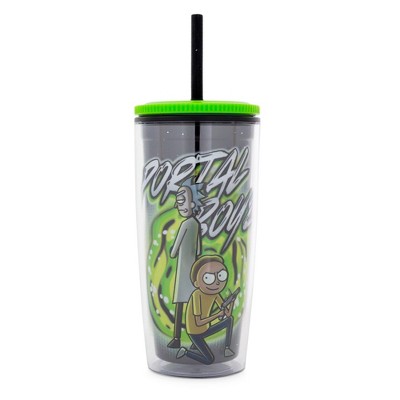 Rick and Morty Portal Carnival Plastic 20 oz. Travel Cup with Straw Black