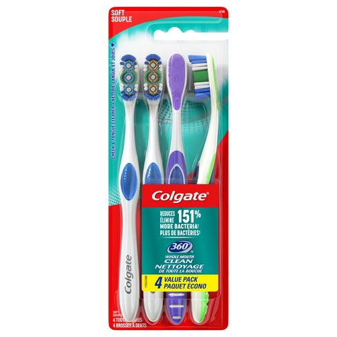 Colgate 360 Extra Soft Toothbrush for Sensitive Teeth and Gums with Tongue  and Cheek Cleaner, 2 Pack