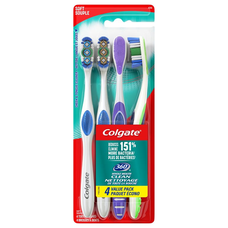 Colgate 360 Manual Toothbrush with Tongue and Cheek Cleaner - Soft Bristles - 4ct, 1 of 8