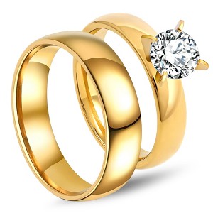 Sabrina Wedding Ring Set for Women Cz Stainless Steel Engagement Matching Band Ginger Lyne Collection - 1 of 4