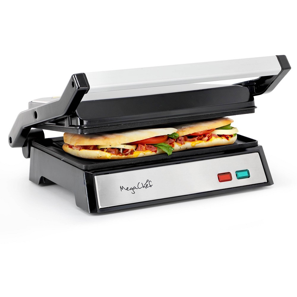 Photos - Toaster MegaChef Electric Dual Plate Non-Stick Panini Grill Press with Drip Tray