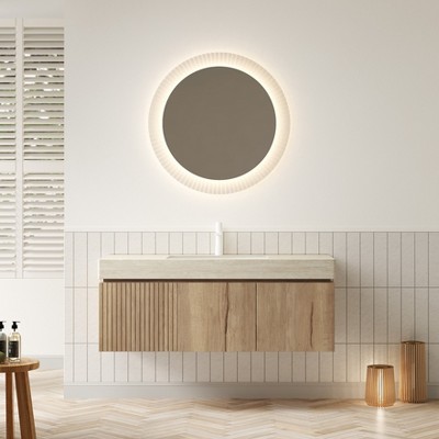 GDFStudio Abram 48" Ceramic and Wood Wall-Mount Bathroom Vanity with Drawer and Doors