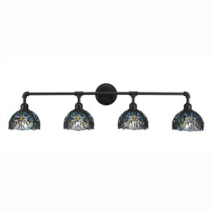 Toltec Lighting Vintage 4 - Light Vanity in  Dark Granite with 7" Turquoise Cypress Art Glass Shade - 1 of 1