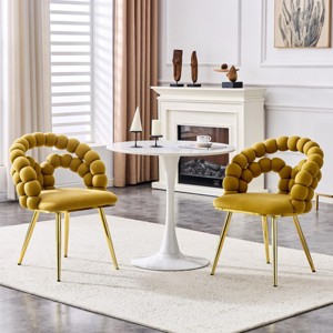 Set of 2 Velvet Dining Chairs with Metal Legs and Tufted Back, Modern Upholstered Accent Chairs for Dining Room or Living Room-Koiai - 1 of 4