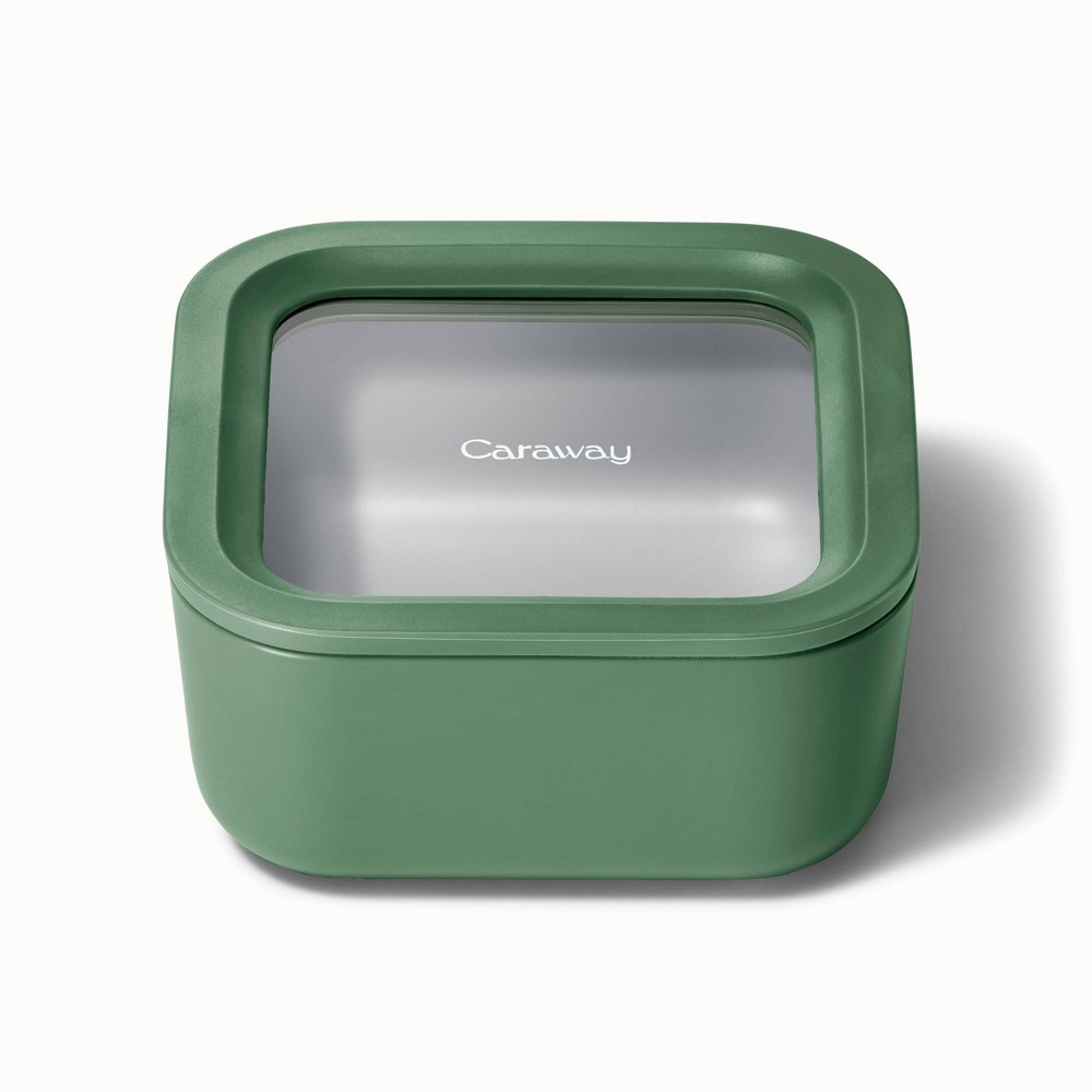 Caraway Home Small Ceramic Coated Glass Food Storage Container Sage