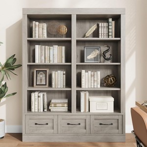 64"Tall Bookshelf with 3 Storage Drawers, Tall Bookcase w/ 4-Tier Double Wide Open Shelf, Large Storage Bookcase Wooden Bookshelves for Living Room - 1 of 4