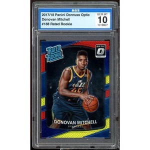 Donovan Mitchell Rookie Card 2017-18 Donruss Optic Red/White/Blue AGS 10 GEM MT - 1 of 2
