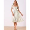 Allegra K Women's Floral Organza Square Neck Puff Short Sleeve Midi Dresses - 4 of 4