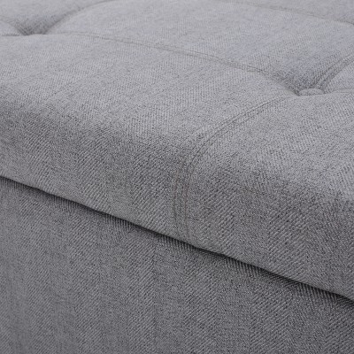 Harper Grey Fabric Tufted Storage Ottoman with Birch Legs