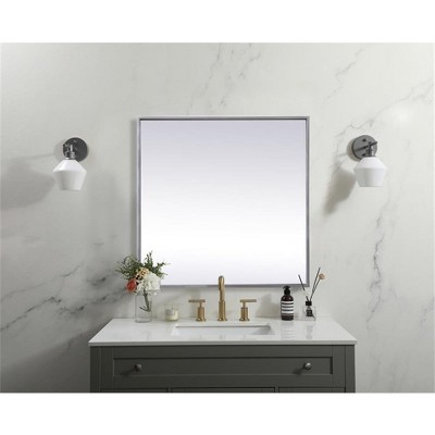 Modern Silver Metal Frame Square Bathroom Mirror 24 inch