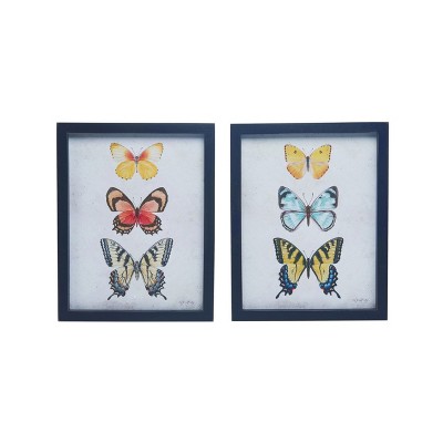Transpac Framed Botanical Butterfly Print Set of 2 Spring Home Decorations