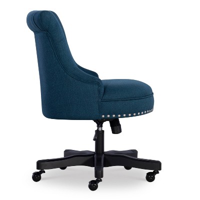 Azure Blue Armless Button-Tufted Office Chair with Wood Base