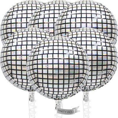 PartyWoo Foil Balloons Silver Disco Round 32 Inch 6 pcs