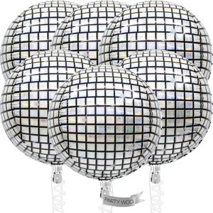 PartyWoo Foil Balloons Silver Disco Round 32 Inch 6 pcs - 1 of 4