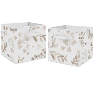 Sweet Jojo Designs Fabric Storage Bins Botanical Set Taupe and Ivory - 1 of 4