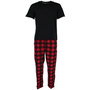 Fruit of the Loom Men's Fleece Plaid Sleep Pant and Tee Set - 1 of 3