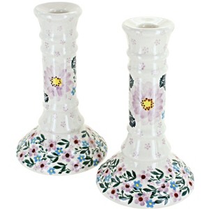Blue Rose Polish Pottery 293 Vena Candlestick Pair - 1 of 1