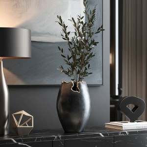 Modern Metal Vase - Textured Handmade Design - Contemporary Home & Office Decor - Decorative Accent for Bedroom, Living Room, Entryway - 14" Black - 1 of 4