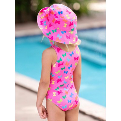 Mia Belle Girls Butterfly Pink Bucket Hat & One-Piece Swimsuit Mia Belle Girls, Multicolor, 6/6X — фото 5