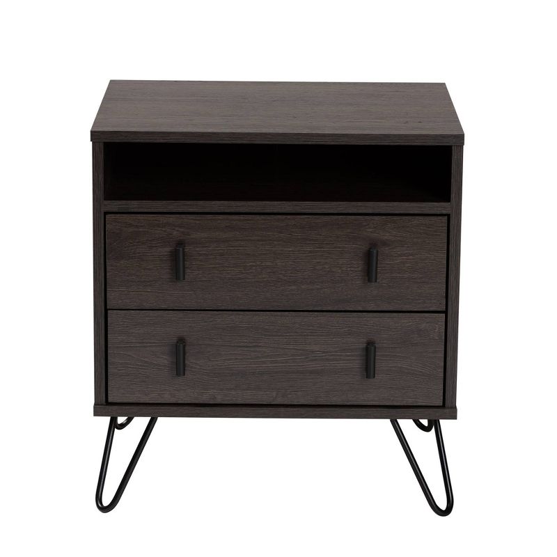 Glover Wood and Metal 2 Drawer Nightstand Brown/Gold - Baxton Studio, 5 of 12